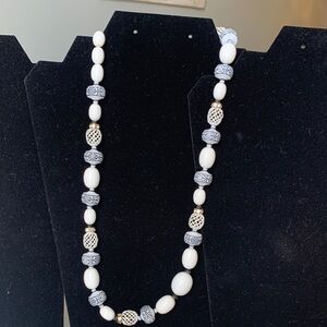 Vendome Elegant White and Blue Beaded Necklace